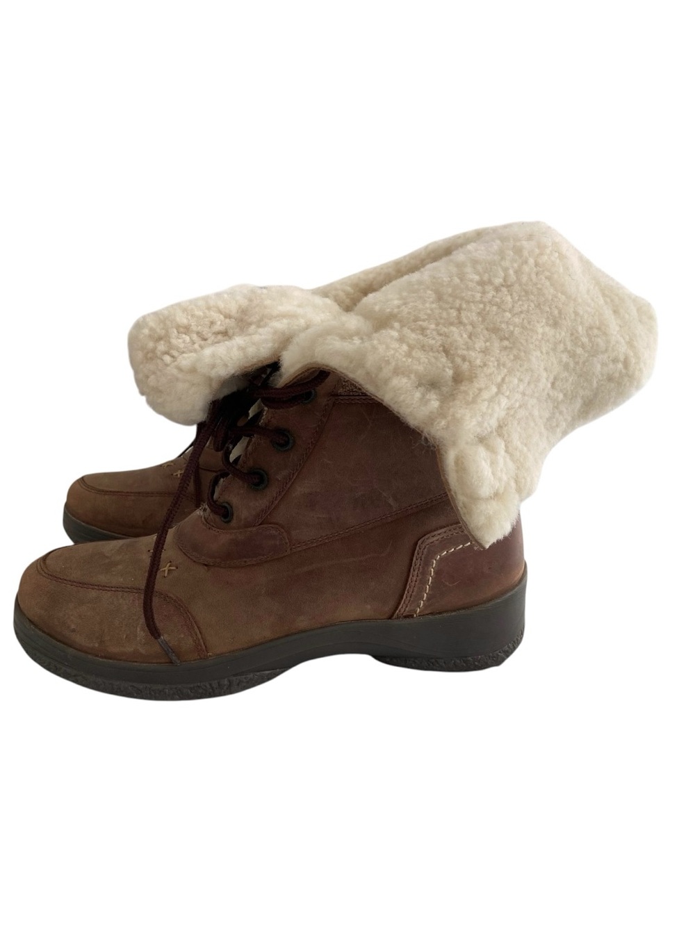 Alpi Shearling Leather Winter Snow Boots Brown Sheepskin Lined Size 37
